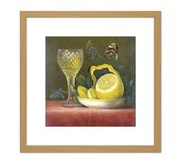 Van Os Still Life Lemon And Cut Glass Painting 8X8 Inch Square Wooden Framed Wall Art Print Picture with Mount Artery8 Light Oak One Size