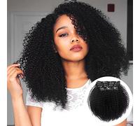 Vanalia 9A Kinkys Curly Human Hair 3C 4A Clip Ins Double Wefted Natural Black 100% Remy Human Hair 120 Gram 7 Pieces 18 Clips for African American Black Women Afro Kinkys Curly 12 Inch