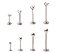 VANANA 8 Pieces Internally Thread Labret Lip Stud, Stainless Steel Ear Cartilage Tragus Helix Piercing Lobe Earrings for Men Women, 3mm Ball Cubic Zirconia 6-12mm
