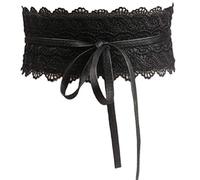 VANANA Wide Lace Waist Belt Leather Waistband Wrap Around Obi Band Cinch Women Stretch Lady Black