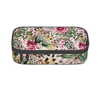 VANANI Animal Tiger Leopard Print Rose Flower Large Capacity Pencil Case, Multifunctional Pencil Case, Stationery Storage Supplies for Office and School.