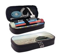 VANANI Boat Beach Sunrise Time Waterproof Leather Pencil Case, Multifunctional Pencil Case, Pencil Case for Teenagers, with Zipper Suitable for Schools and Offices.