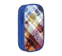 VANANI Coloured Twill Lattice Large Capacity Pencil Case, Multifunctional Pencil Case, Zipper Portable Pencil Case, Student Office Supplies.