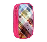 VANANI Coloured Twill Lattice Large Capacity Pencil Case, Multifunctional Pencil Case, Zipper Portable Pencil Case, Student Office Supplies.