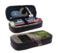 VANANI Old Wooden Barn with Rusted Tractor Waterproof Leather Pencil Case, Multifunctional Pencil Case, Pencil Case for Teenagers, with Zipper Suitable for Schools and Offices.