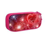 VANANI Red Hearts Fireworks Large Capacity Pencil Case, Multifunctional Pencil Case, Zipper Portable Pencil Case, Student Office Supplies.