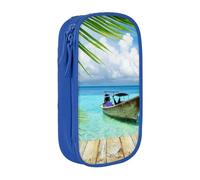 VANANI Seaside Boat Coconut Leaves Large Capacity Pencil Case, Multifunctional Pencil Case, Zipper Portable Pencil Case, Student Office Supplies.