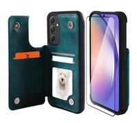 VANAVAGY Compatible for A54 5G Wallet Case,Leather Flip Folio Phone Cover Fits Magnetic Car Mount with Credit Card Holder and Rfid Block for Samsung Galaxy A54,Midnight Green