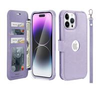 VANAVAGY Compatible for iPhone 14 Pro Max Wallet Case, 12ft Drop Protection, RFID Blocking PU Leather Flip Cover, Card Holder & Kickstand, Shockproof Phone Case for 14 Pro Max-6.7 Inch,Clove Purple