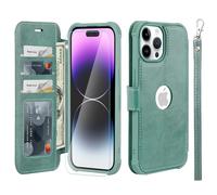 VANAVAGY Compatible for iPhone 14 Pro Max Wallet Case, 12ft Drop Protection, RFID Blocking PU Leather Flip Cover, Card Holder & Kickstand, Shockproof Phone Case for 14 Pro Max-6.7 Inch,Forest Green