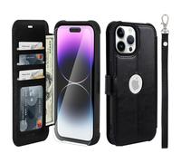 VANAVAGY Compatible for iPhone 14 Pro Wallet Case, 12ft Drop Protection, RFID Blocking PU Leather Flip Cover, Card Holder & Kickstand, Shockproof Phone Case for 14 Pro-6.1 Inch,Black