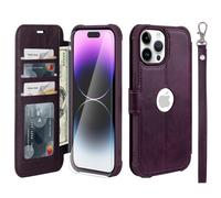VANAVAGY Compatible for iPhone 14 Pro Wallet Case, 12ft Drop Protection, RFID Blocking PU Leather Flip Cover, Card Holder & Kickstand, Shockproof Phone Case for 14 Pro-6.1 Inch,Purple