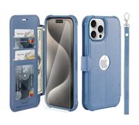 VANAVAGY Compatible for iPhone 15 Pro Max Wallet Case, 12ft Drop Protection, RFID Blocking PU Leather Flip Cover, Card Holder & Kickstand, Shockproof Phone Case for 15 Pro Max-6.7 Inch, Blue