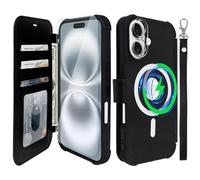 VANAVAGY Compatible for iPhone 16 Plus Wallet Case for Magsafe Wireless Charging,Leather Flip[Glass Screen Protectors and Camera Lens Protectors]with RFID Block Card Holder,Black