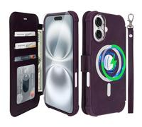 VANAVAGY Compatible for iPhone 16 Plus Wallet Case for Magsafe Wireless Charging,Leather Flip[Glass Screen Protectors and Camera Lens Protectors]with RFID Block Card Holder,Purple