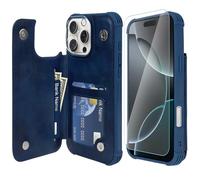 VANAVAGY Compatible for iPhone 16 Pro Wallet Case with Credit Card Holder,Rfid Leather Flip Folio Phone Cover Fits Magnetic Car Mount and Stand with Screen Camera Protector,Navy Blue