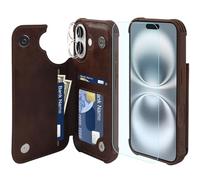VANAVAGY Compatible for iPhone 16 Wallet Case with Credit Card Holder,Rfid Block Leather Flip Folio Phone Cover Fits Magnetic Car Mount and Stand with Screen Camera Protector,Brown