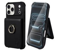 VANAVAGY Compatible for iPhone 17 Pro Max Wallet Case with RFID Blocking Card Holder, [Screen Protector] PU Leather Shockproof Case Magnetic Clasp Ring Kickstand Flip Phone Cover for Women Men,Black