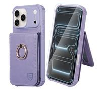 VANAVAGY Compatible for iPhone 17 Pro Wallet Case with RFID Blocking Card Holder, [Screen Protector] PU Leather Shockproof Case Magnetic Clasp Ring Kickstand Flip Cover for Women Men,Clove Purple
