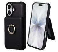 VANAVAGY Compatible for iPhone 17 Wallet Case with RFID Blocking Card Holder, [Screen Protector] PU Leather Shockproof Case Magnetic Clasp Ring Kickstand Flip Phone Cover for Women Men,Black