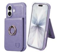 VANAVAGY Compatible for iPhone 17 Wallet Case with RFID Blocking Card Holder, [Screen Protector] PU Leather Shockproof Case Magnetic Clasp Ring Kickstand Flip Phone Cover for Women Men,Clove Purple