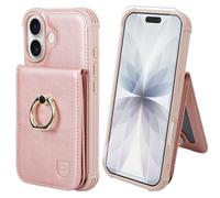 VANAVAGY Compatible for iPhone 17 Wallet Case with RFID Blocking Card Holder, [Screen Protector] PU Leather Shockproof Case Magnetic Clasp Ring Kickstand Flip Phone Cover for Women Men,Rosegold