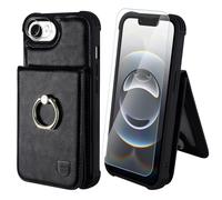 VANAVAGY for iPhone 16E/17E Wallet Case with Credit Card Holder and Coin Pocket[360° Rotation Ring Kickstand ],Leather Magnetic Clasp Flip Folio Phone Cover for Women and Men 6.1 Inch,Black