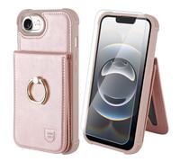 VANAVAGY for iPhone 16E Wallet Case with Credit Card Holder and Coin Pocket[360° Rotation Ring Kickstand ],Leather Magnetic Clasp Flip Folio Phone Cover for Women and Men 6.1 Inch,Rosegold