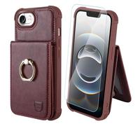 VANAVAGY for iPhone 16E Wallet Case with Credit Card Holder and Coin Pocket[360° Rotation Ring Kickstand ],Leather Magnetic Clasp Flip Folio Phone Cover for Women and Men 6.1 Inch,burgundy