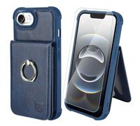 VANAVAGY for iPhone 16E Wallet Case with Credit Card Holder and Coin Pocket[360° Rotation Ring Kickstand ],Leather Magnetic Clasp Flip Folio Phone Cover for Women and Men 6.1 Inch,Navy blue