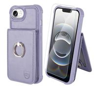 VANAVAGY for iPhone 16E Wallet Case with Credit Card Holder and Coin Pocket[360° Rotation Ring Kickstand ],Leather Magnetic Clasp Flip Folio Phone Cover for Women and Men 6.1 Inch,Clove Purple