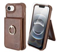 VANAVAGY for iPhone 16E Wallet Case with Credit Card Holder and Coin Pocket[360° Rotation Ring Kickstand ],Leather Magnetic Clasp Flip Folio Phone Cover for Women and Men 6.1 Inch,brown
