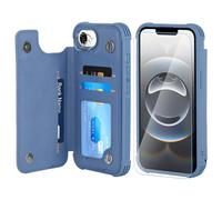 VANAVAGY Wallet Case Compatible for iPhone 16E/17E with Credit Card Holder,Rfid Block Leather Flip Folio Phone Cover Fits Magnetic Car Mount and Stand with Screen Camera Protector,Blue