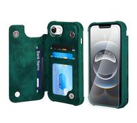 VANAVAGY Wallet Case Compatible for iPhone 16E with Credit Card Holder,Rfid Block Leather Flip Folio Phone Cover Fits Magnetic Car Mount and Stand with Screen Camera Protector,Midnight Green