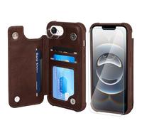 VANAVAGY Wallet Case Compatible for iPhone 16E with Credit Card Holder,Rfid Block Leather Flip Folio Phone Cover Fits Magnetic Car Mount and Stand with Screen Camera Protector,Brown