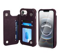 VANAVAGY Wallet Case Compatible for iPhone 16E with Credit Card Holder,Rfid Block Leather Flip Folio Phone Cover Fits Magnetic Car Mount and Stand with Screen Camera Protector,Purple
