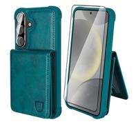 VANAVAGY Wallet Case Compatible for Samsung Galaxy S24 Plus for Women and Men,Leather Magnetic Clasp Flip Folio Phone Cover with Credit Card Holder and Coin Pocket,Midnight Green