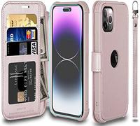 VANAVAGY Wallet Case for iPhone 14 Pro 6.1 Inch,Salmon Pink