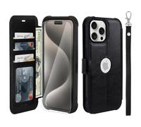 VANAVAGY Wallet Case for iPhone 15 Pro Max 6.7 Inch,Black
