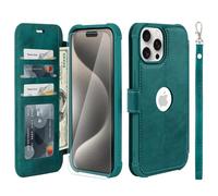 VANAVAGY Wallet Case for iPhone 15 Pro Max 6.7 Inch,Midnight Green