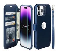 VANAVAGY Wallet Case for iPhone 15 Pro Max 6.7 Inch,Navy blue