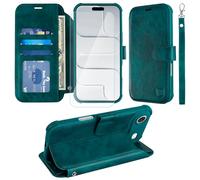 VANAVAGY Wallet Case for iPhone Air 6.5-inch,Midnight Green | PU Leather Flip Folio,Slim,12ft Drop Protection,RFID Blocking Card Holder,Kickstand,Wrist Strap,Includes Screen Protector