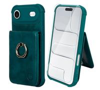 VANAVAGY Wallet Case with Coin Pocket for iPhone Air,Midnight Green | PU Leather Flip Cover,12ft Drop Protection,RFID Blocking Card Holder,360° Rotation Ring Kickstand,Includes Screen Protector