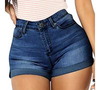 vanberfia Women's Stretchy Denim Mid Rise Jean Shorts with Pockets…, Js2019dk006-2, M