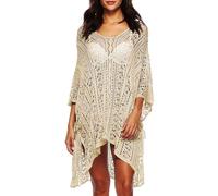 Vanbuy Women’s Boho V Neck Crochet Tunic Tops Blouse Shirt Hollow Out Beach Swimsuit Cover up, Z02-apricot, Large