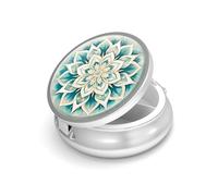 VANCANYOHO Pill Dispenser, 3 Compartment Portable Pill Case, Small Pill Container for Purse or Pocket, Green Mandala Medicine Organizer, Holds Vitamins, Medication, Fish Oil and Supplements