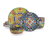 vancasso 12 Pieces Dinnerware Sets, Plates and Bowls Set, Porcelain Dishes Set for 4, Microwave and Dishwasher Safe, Scratch Resistant, Bohemian Style Dining Ware Service for 4, Series SIMI