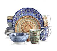vancasso 16 Pieces Porcelain Dinner Set for 4 - Mandala Dinnerware Dish Set Artisanal Pieces with 10.6in Dinner Plate, 8.2in Dessert Plate, 700ml Bowl and 360ml Mug, Boho Colourful Tableware