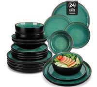 vancasso 24 Piece Dinner Set, Stoneware Plates and Bowls Set for 6, Mediterranean Style Dinner Sets in Vibrant Green, Playa Series Dinner Service Set for 6