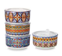 vancasso 36 oz Ceramic Bowls with Lids Set of 4, 6 Inch Food Storage Containers & Prep Bowls for Leftovers, Soup, Cereal, Meal Prep, Office Lunch, Microwave & Dishwasher Safe, Series SIMI